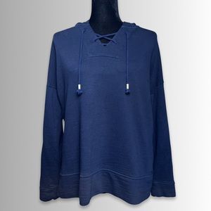 J. Jill Navy Blue Criss-Cross Tassel Drawstring Long Sleeve Hooded Pullover, XS